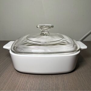 VTG CORNING WARE A-1-B PLAIN WHITE 1 LITER CASSEROLE DISH W/CLEAR LID A7C